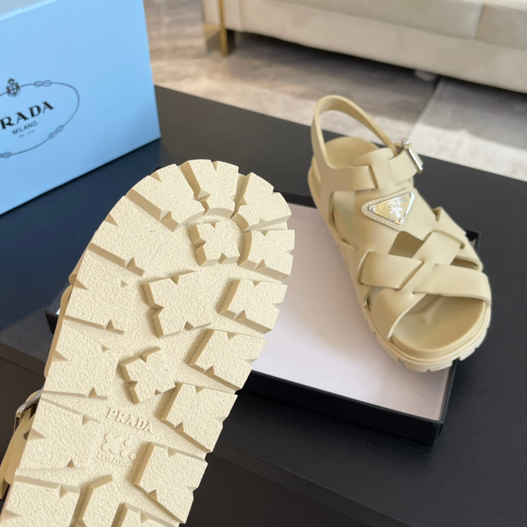 PRADA CRISSCROSS RUBBER SANLS CREAM CALFSKIN