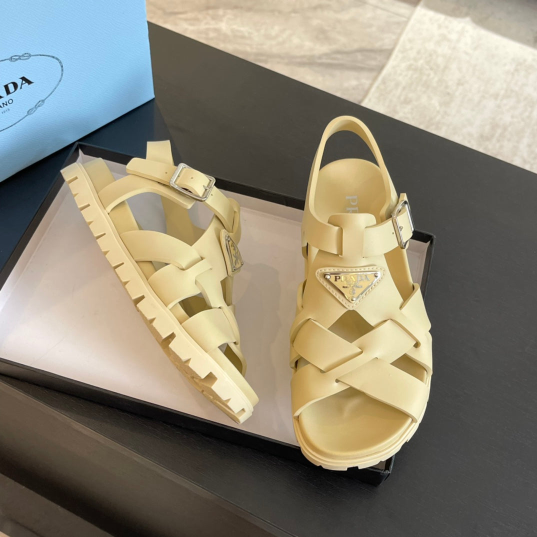 PRADA CRISSCROSS RUBBER SANLS CREAM CALFSKIN