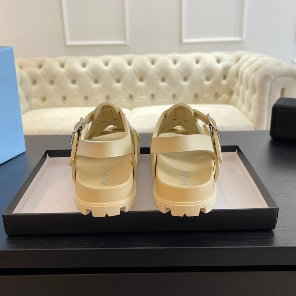 PRADA CRISSCROSS RUBBER SANLS CREAM CALFSKIN
