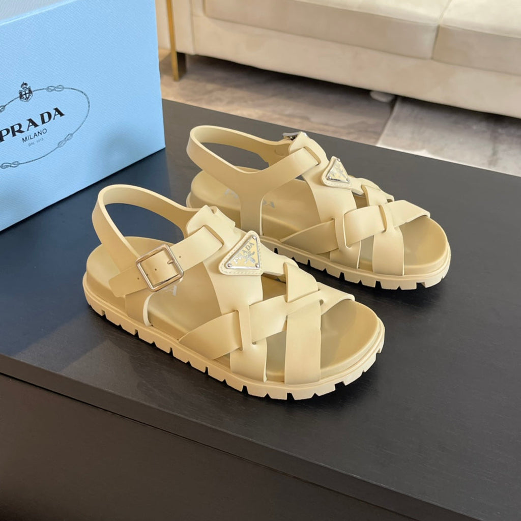 PRADA CRISSCROSS RUBBER SANLS CREAM CALFSKIN