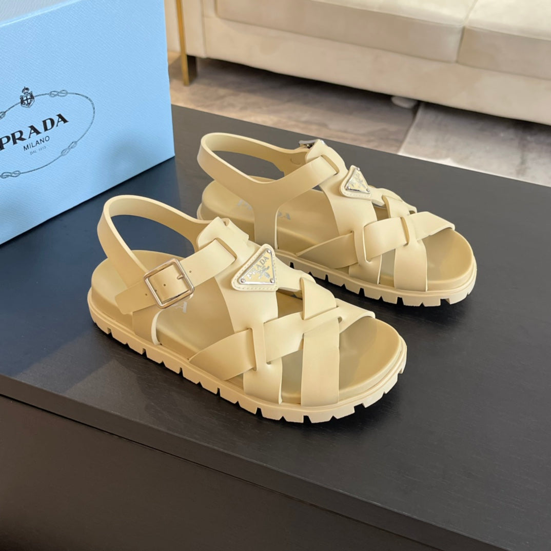 PRADA CRISSCROSS RUBBER SANLS CREAM CALFSKIN