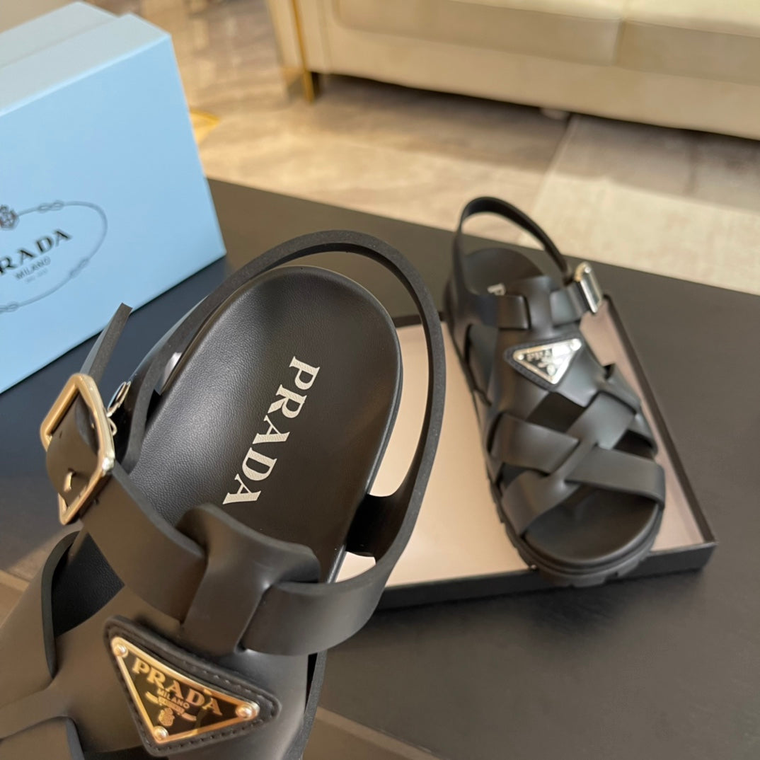 PRADA CRISSCROSS RUBBER SANLS BLACK CALFSKIN