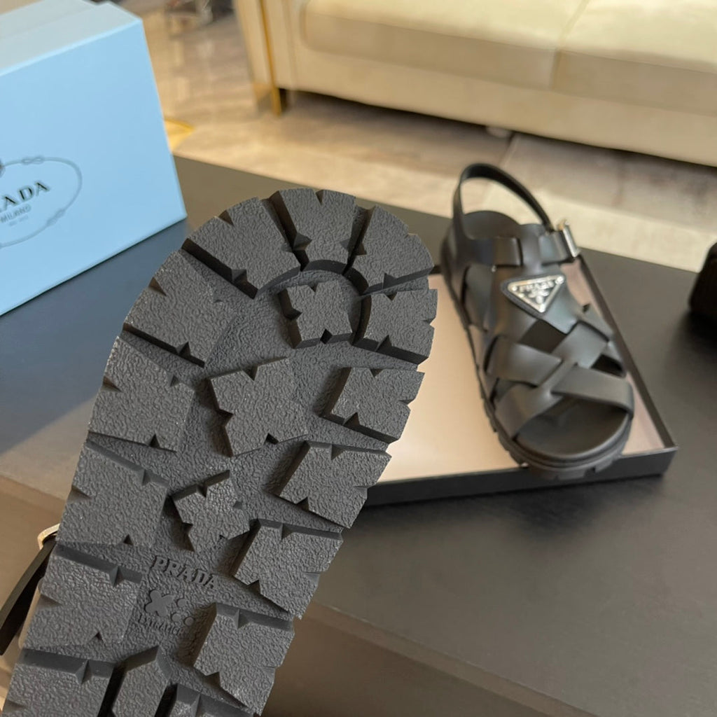 PRADA CRISSCROSS RUBBER SANLS BLACK CALFSKIN