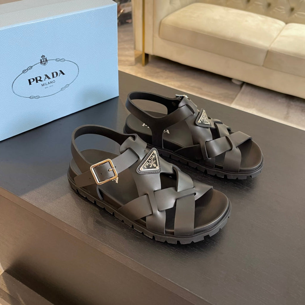 PRADA CRISSCROSS RUBBER SANLS BLACK CALFSKIN