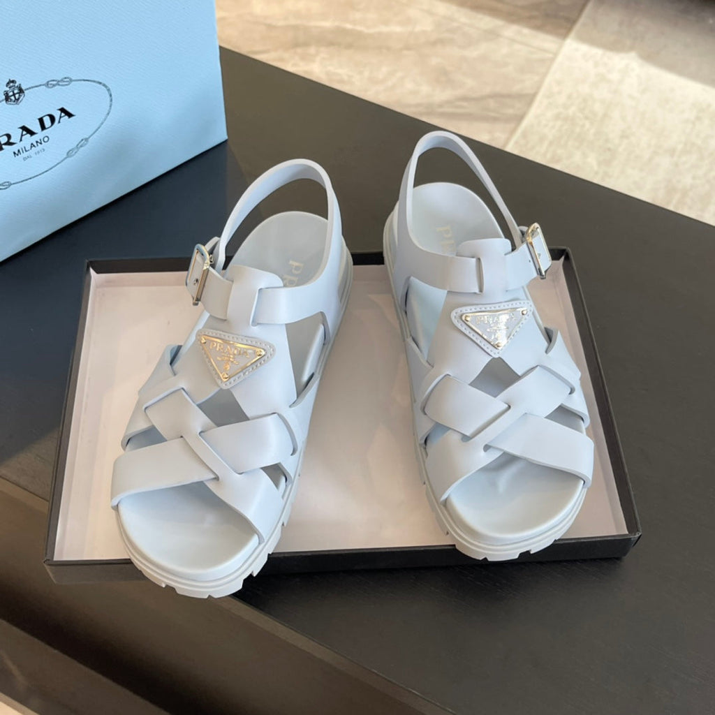 PRADA CRISSCROSS RUBBER SANLS WHITE CALFSKIN