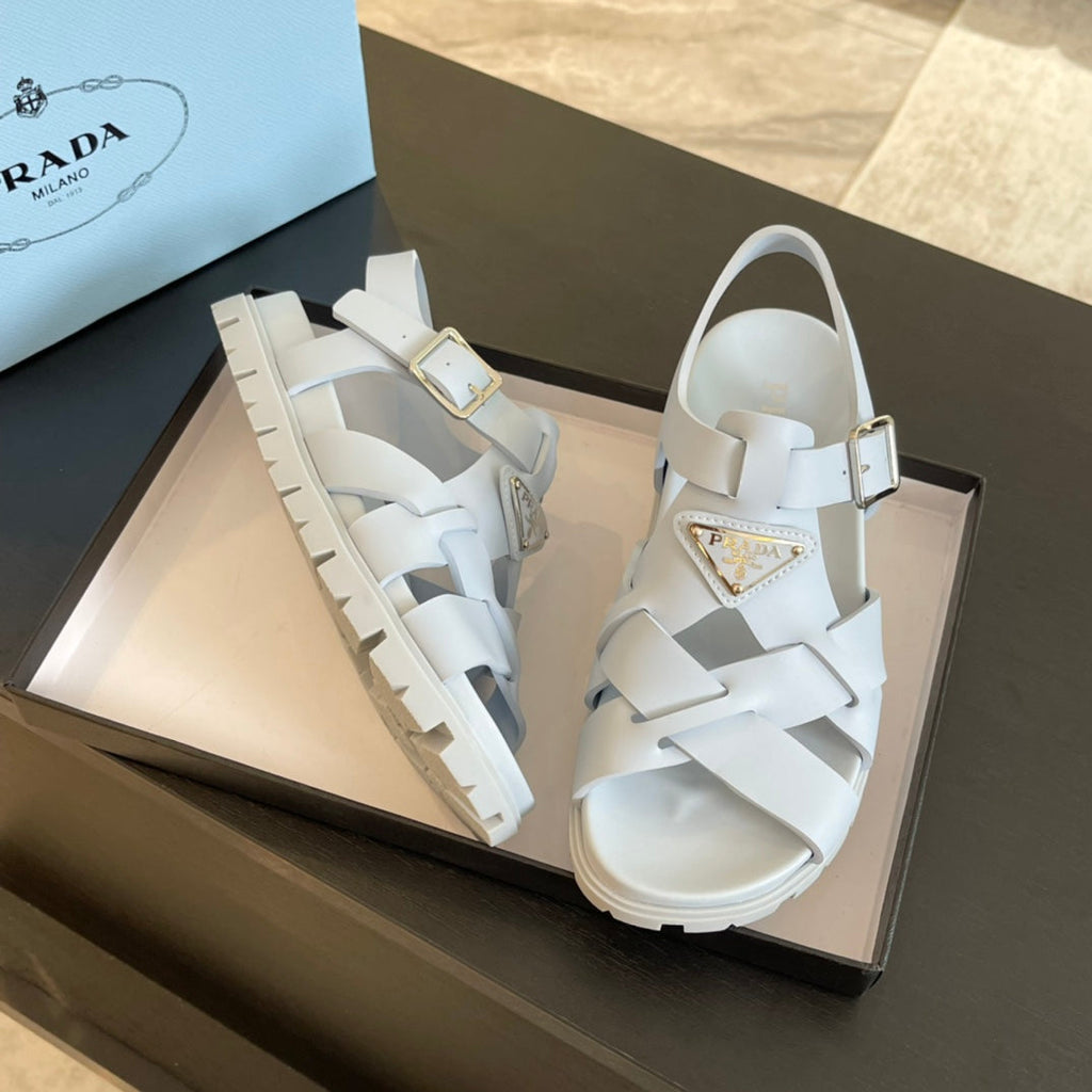 PRADA CRISSCROSS RUBBER SANLS WHITE CALFSKIN