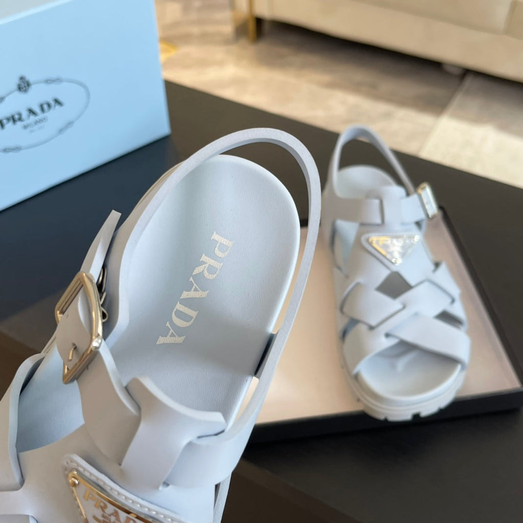 PRADA CRISSCROSS RUBBER SANLS WHITE CALFSKIN