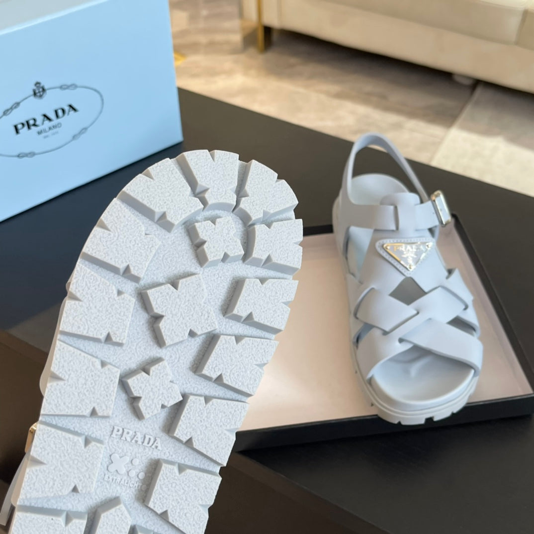 PRADA CRISSCROSS RUBBER SANLS WHITE CALFSKIN