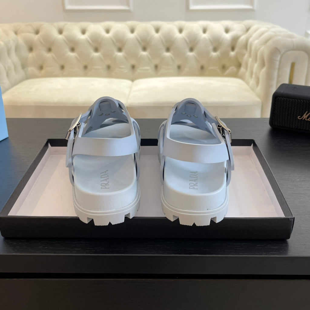 PRADA CRISSCROSS RUBBER SANLS WHITE CALFSKIN