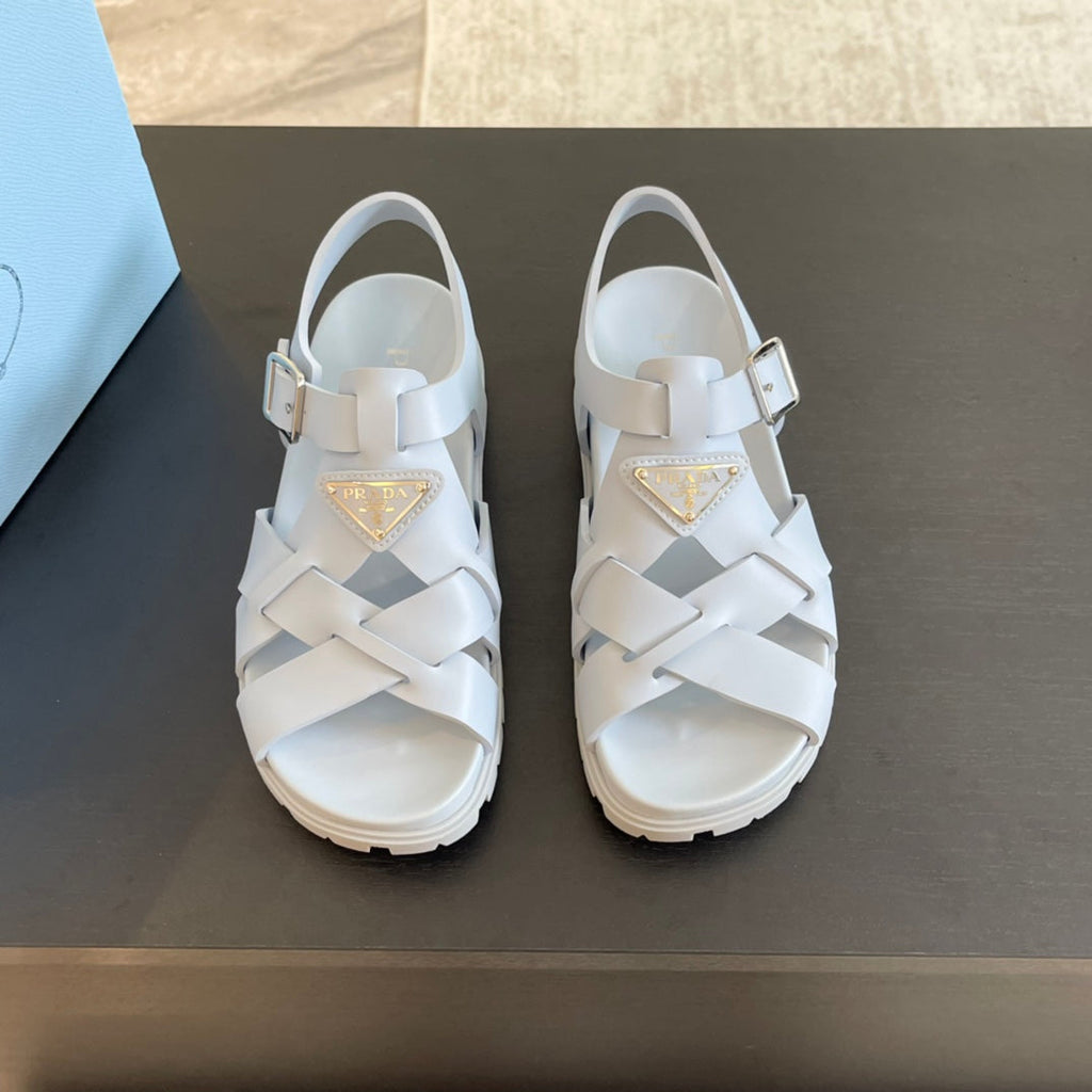 PRADA CRISSCROSS RUBBER SANLS WHITE CALFSKIN