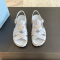 PRADA CRISSCROSS RUBBER SANLS WHITE CALFSKIN