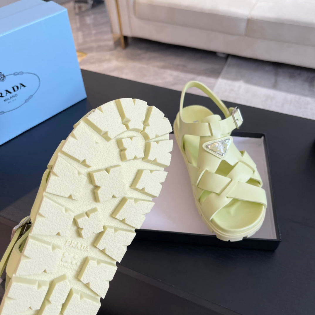 PRADA CRISSCROSS RUBBER SANLS LIME CALFSKIN