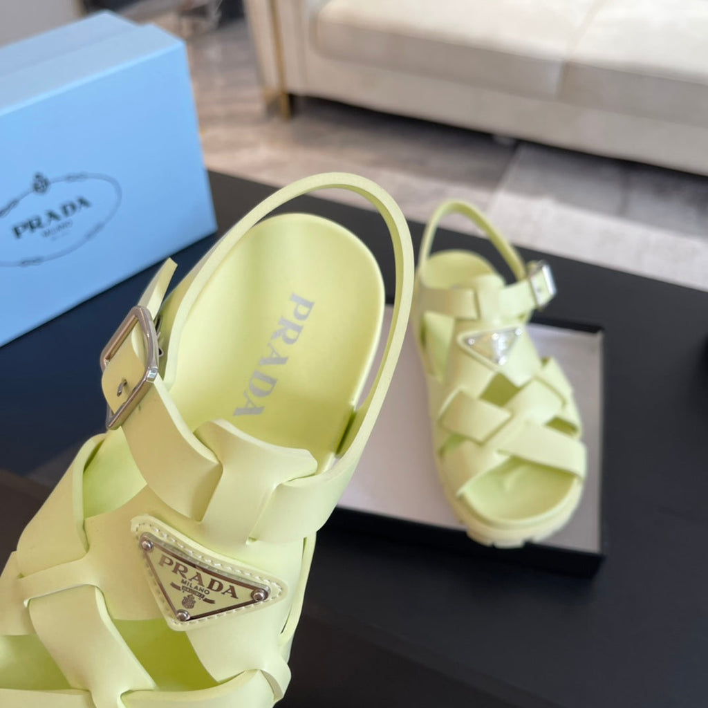 PRADA CRISSCROSS RUBBER SANLS LIME CALFSKIN