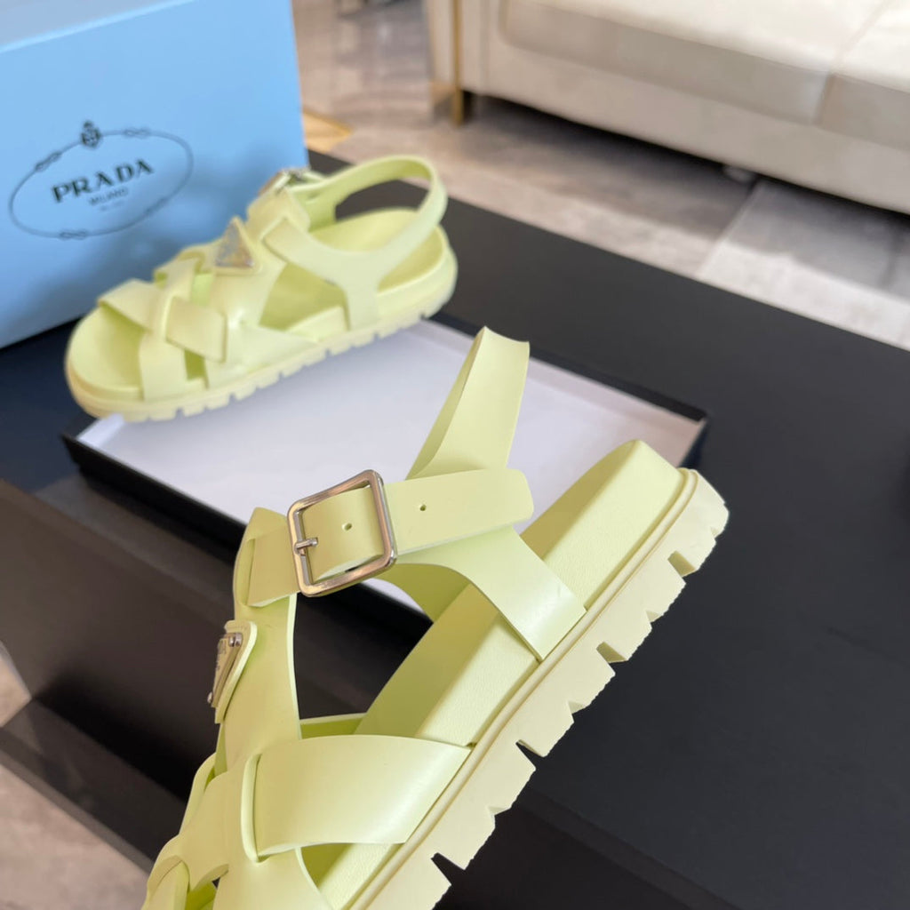 PRADA CRISSCROSS RUBBER SANLS LIME CALFSKIN