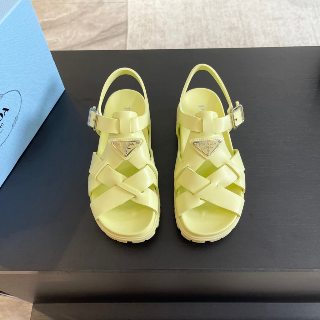PRADA CRISSCROSS RUBBER SANLS LIME CALFSKIN