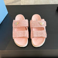 PRADA RAFFIA CORK SLIDE LIGHT PINK CALFSKIN