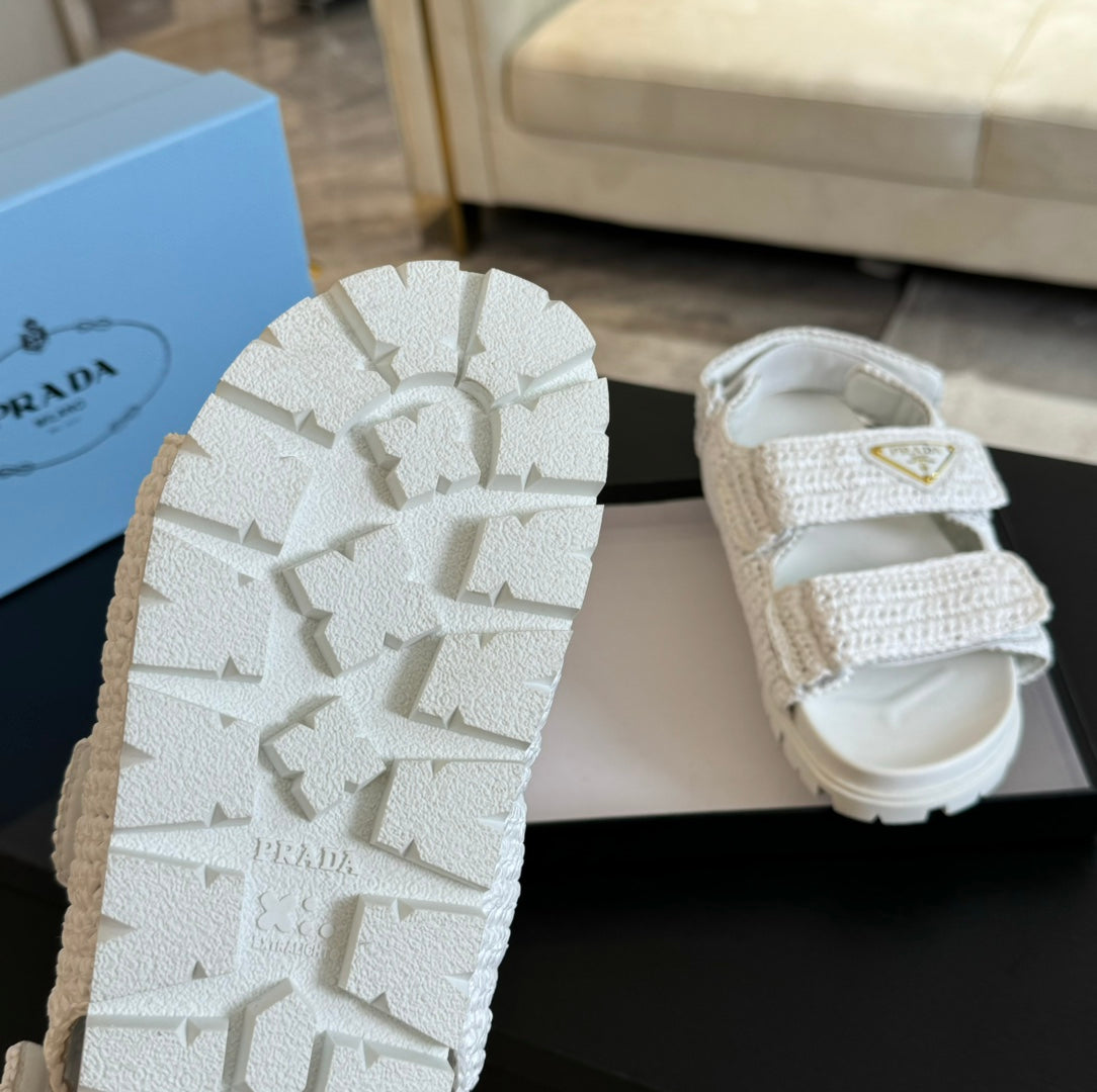 PRADA CROCHET SANLS WHITE CALFSKIN
