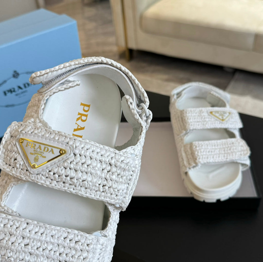 PRADA CROCHET SANLS WHITE CALFSKIN
