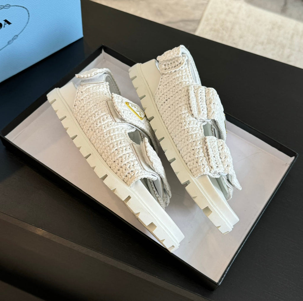 PRADA CROCHET SANLS WHITE CALFSKIN