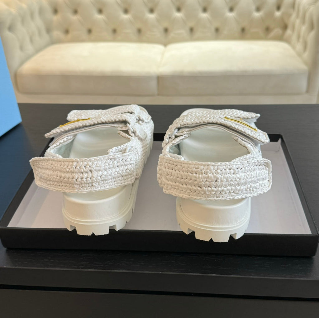 PRADA CROCHET SANLS WHITE CALFSKIN