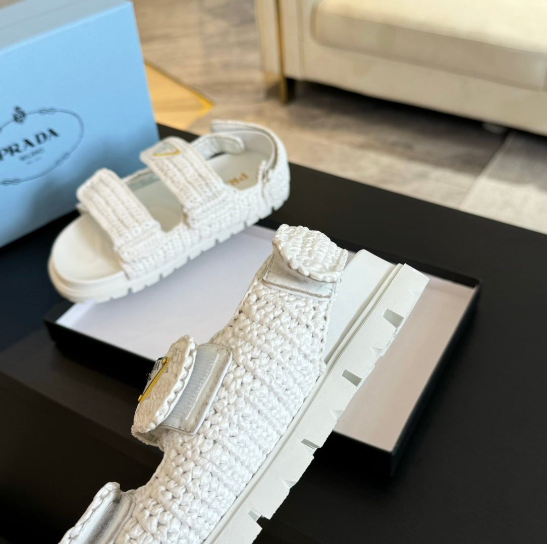PRADA CROCHET SANLS WHITE CALFSKIN