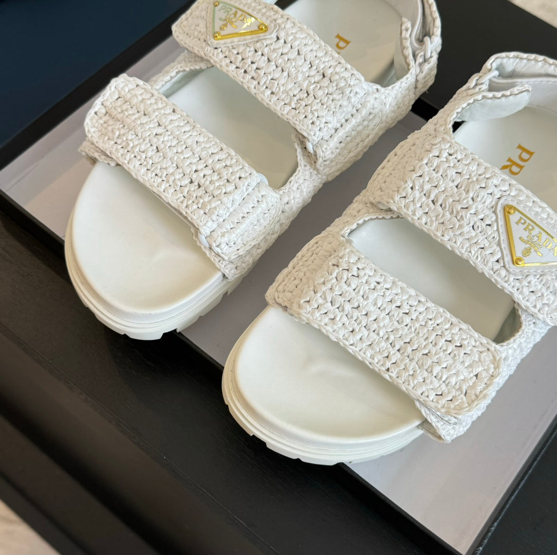 PRADA CROCHET SANLS WHITE CALFSKIN