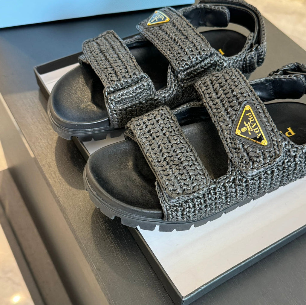PRADA CROCHET SANLS BLACK CALFSKIN