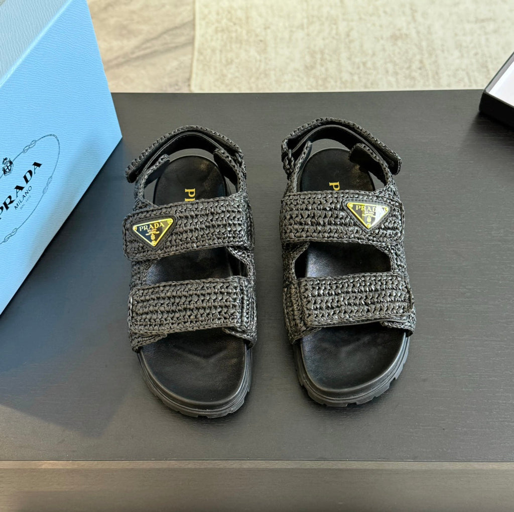 PRADA CROCHET SANLS BLACK CALFSKIN