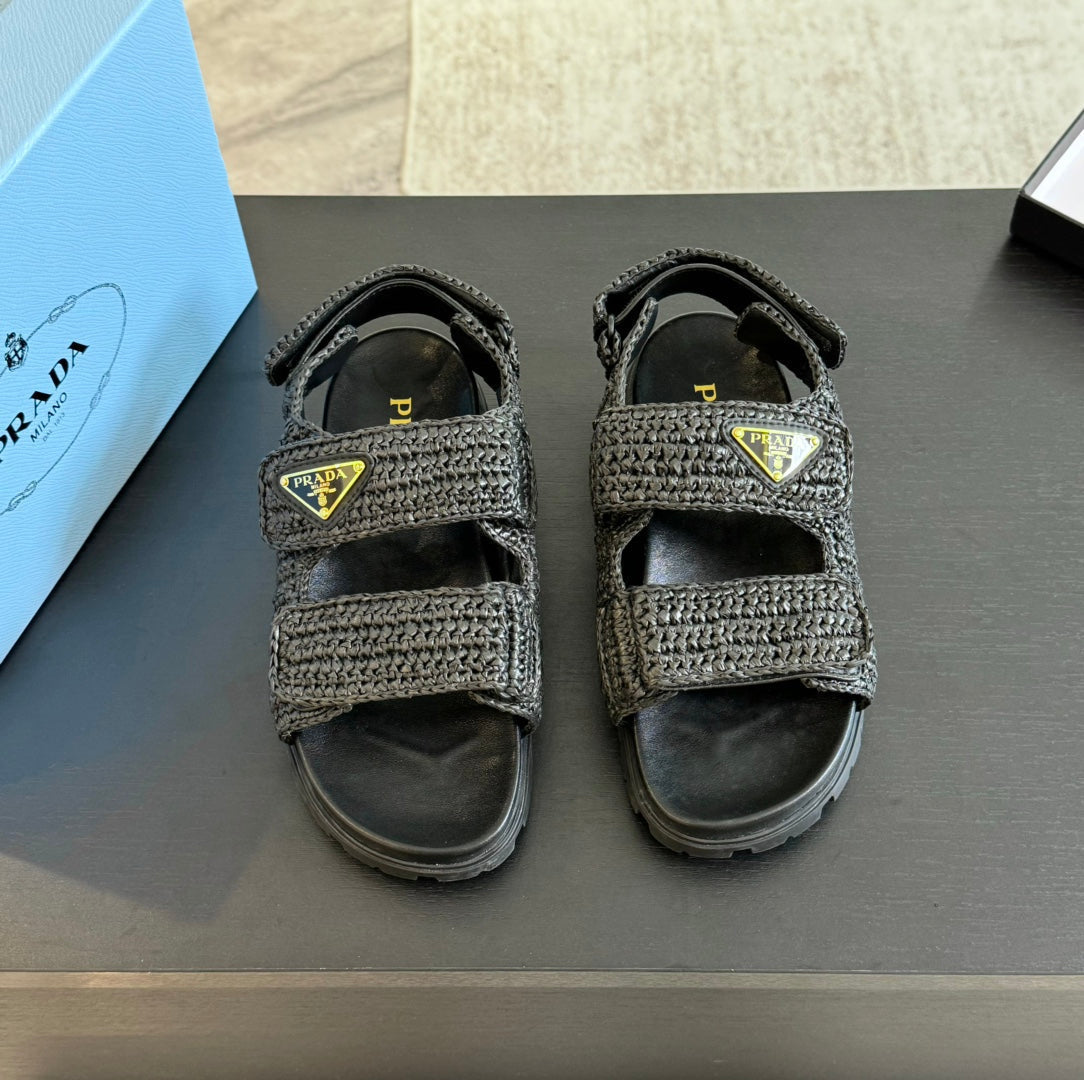 PRADA CROCHET SANLS BLACK CALFSKIN