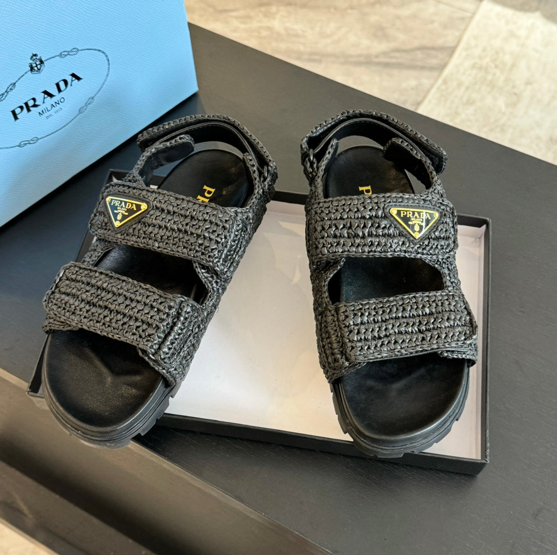 PRADA CROCHET SANLS BLACK CALFSKIN