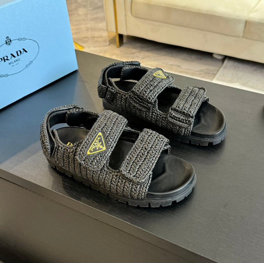 PRADA CROCHET SANLS BLACK CALFSKIN