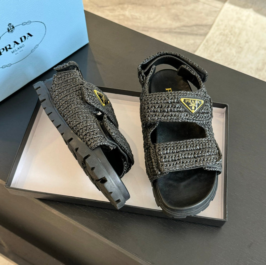 PRADA CROCHET SANLS BLACK CALFSKIN