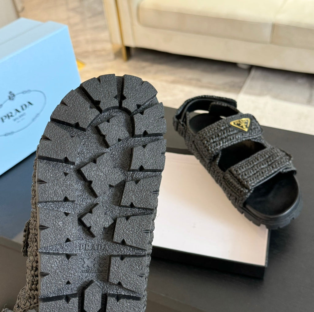 PRADA CROCHET SANLS BLACK CALFSKIN