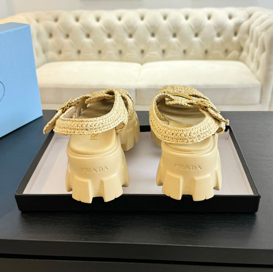 PRADA MONOLITH CROCHET CAGE SANLS PASTEL YELLOW LAMBSKIN