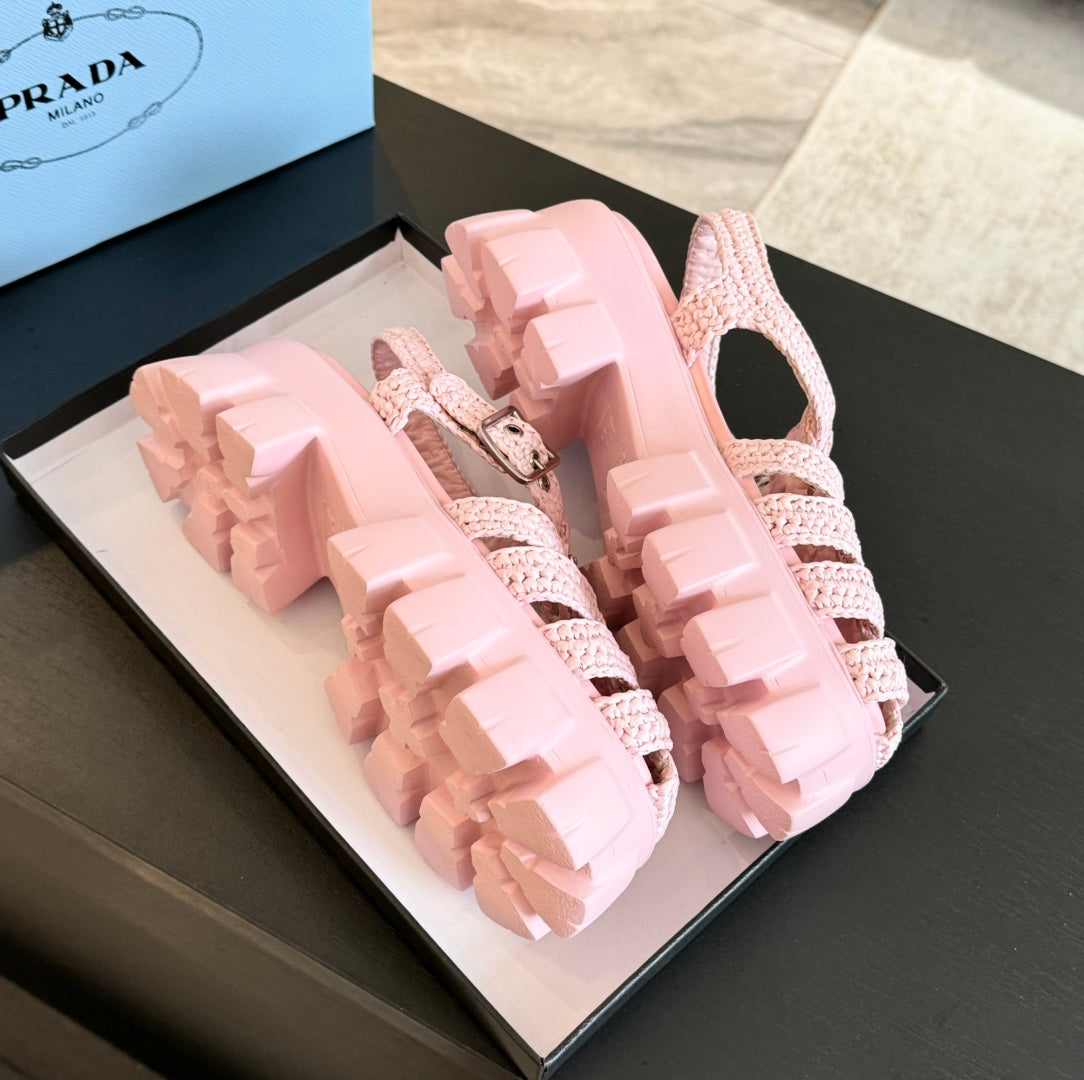 PRADA MONOLITH CROCHET CAGE SANLS LIGHT PINK LAMBSKIN