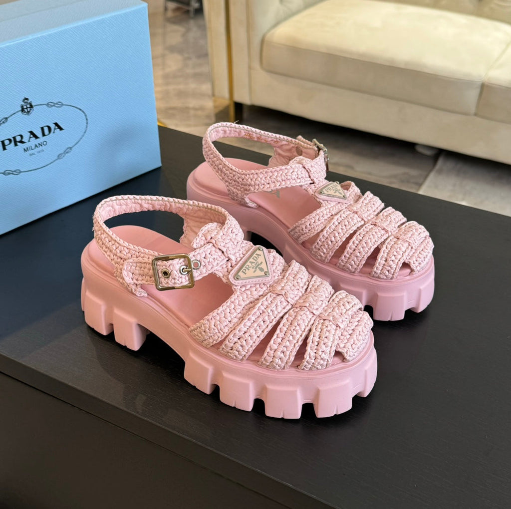 PRADA MONOLITH CROCHET CAGE SANLS LIGHT PINK LAMBSKIN