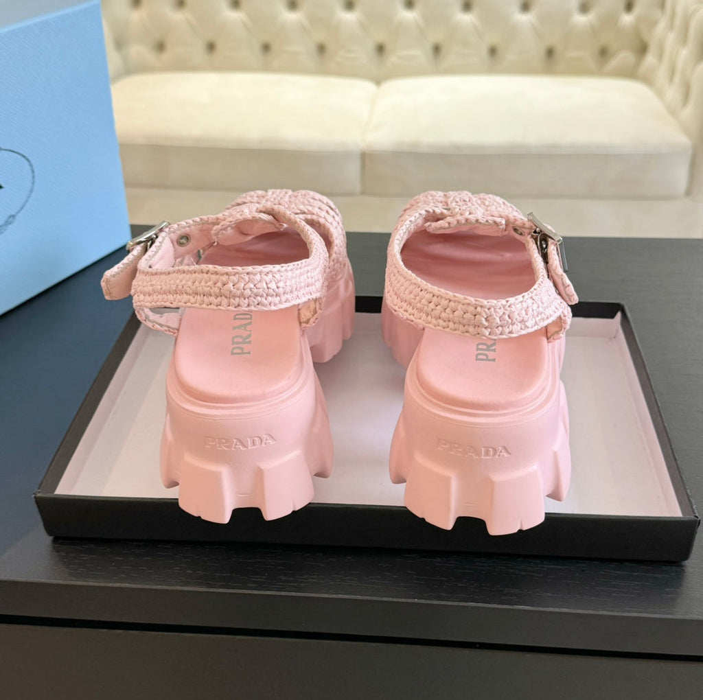 PRADA MONOLITH CROCHET CAGE SANLS LIGHT PINK LAMBSKIN