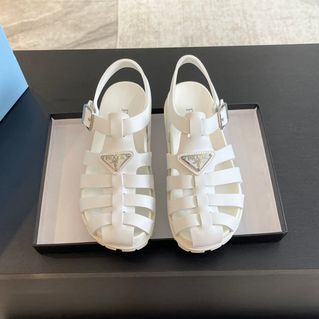 PRADA RUBBER FISHERMAN SANLS WHITE CALFSKIN