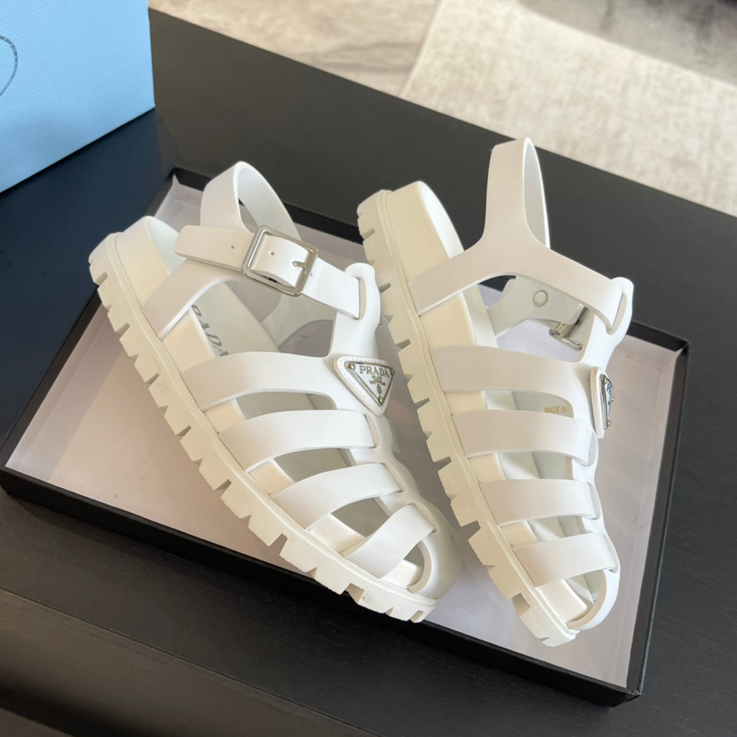 PRADA RUBBER FISHERMAN SANLS WHITE CALFSKIN