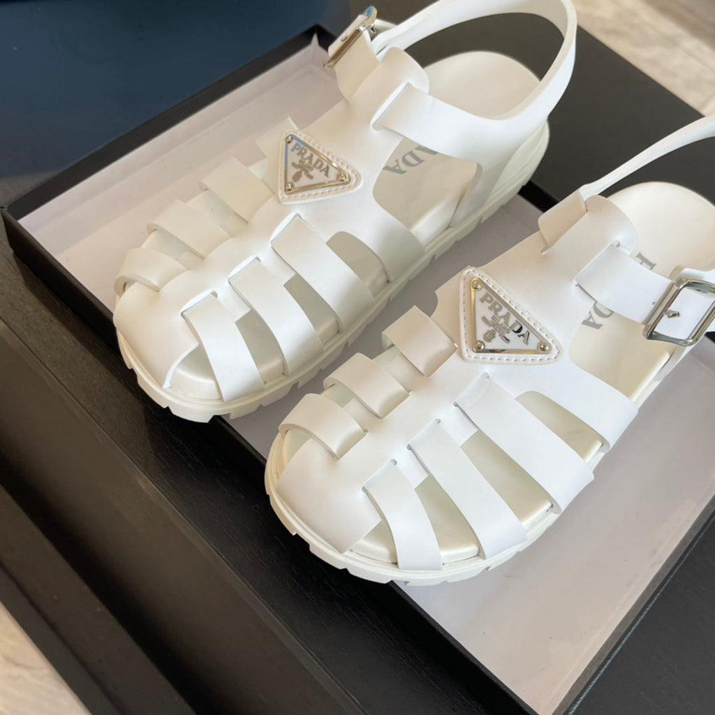 PRADA RUBBER FISHERMAN SANLS WHITE CALFSKIN