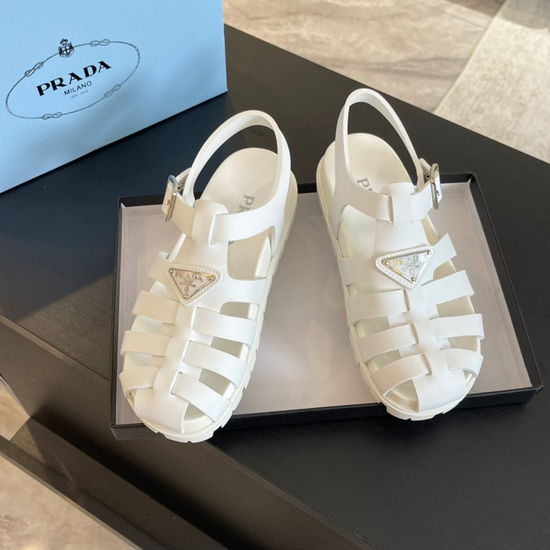 PRADA RUBBER FISHERMAN SANLS WHITE CALFSKIN