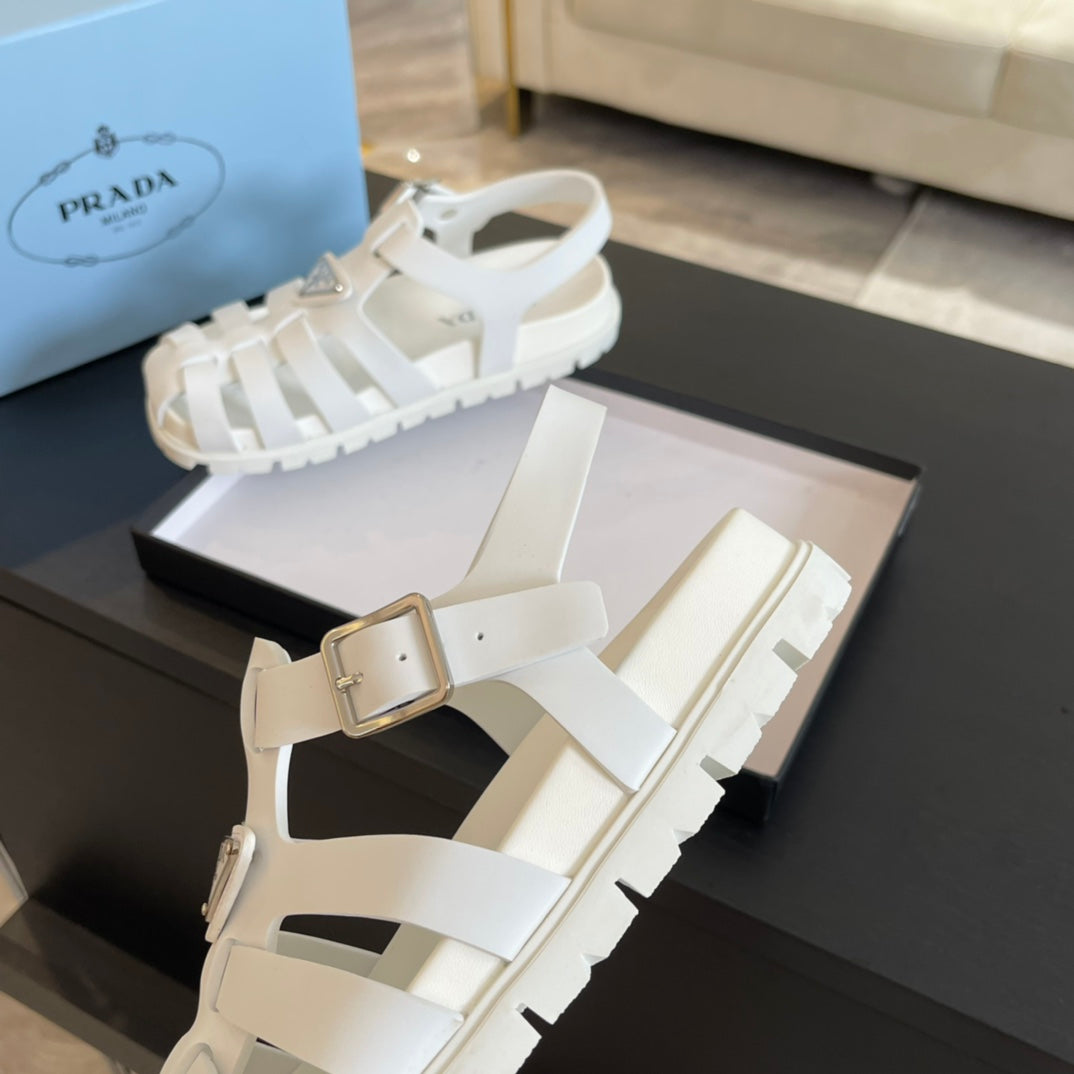 PRADA RUBBER FISHERMAN SANLS WHITE CALFSKIN