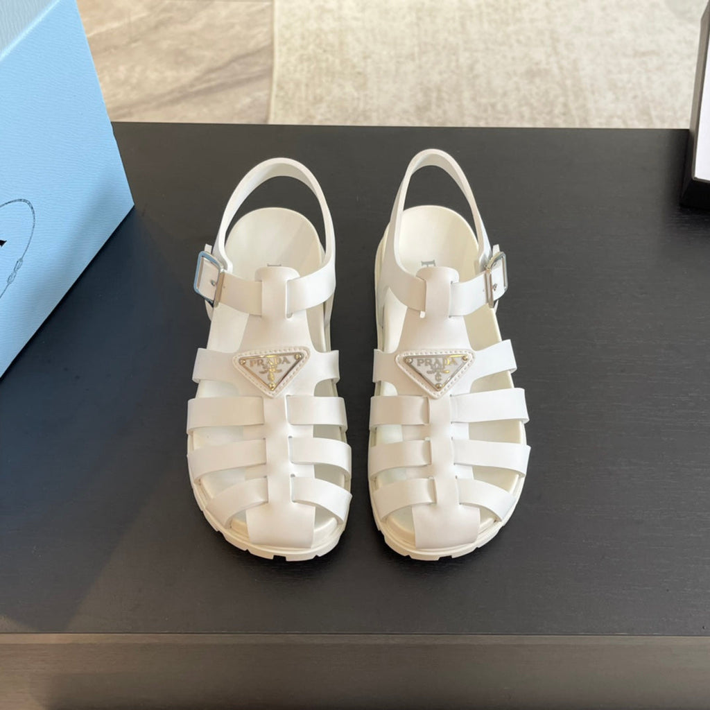 PRADA RUBBER FISHERMAN SANLS WHITE CALFSKIN