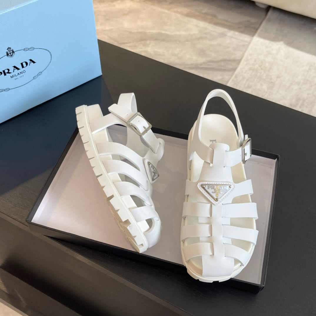 PRADA RUBBER FISHERMAN SANLS WHITE CALFSKIN