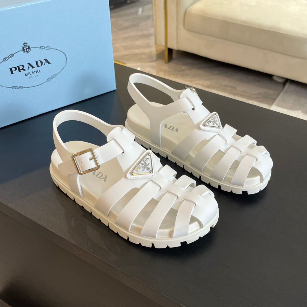 PRADA RUBBER FISHERMAN SANLS WHITE CALFSKIN