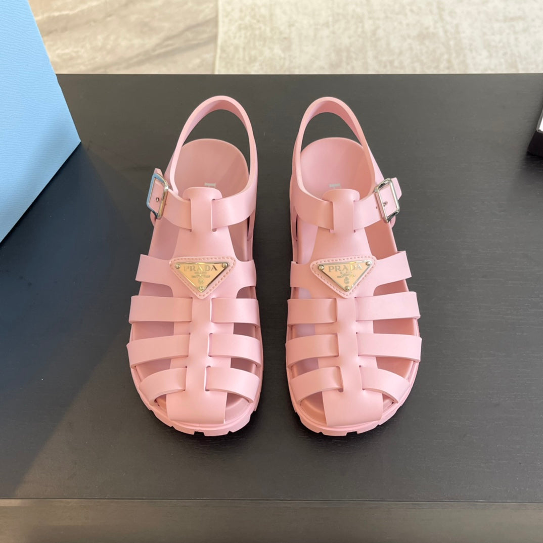 PRADA RUBBER FISHERMAN SANLS LIGHT PINK CALFSKIN