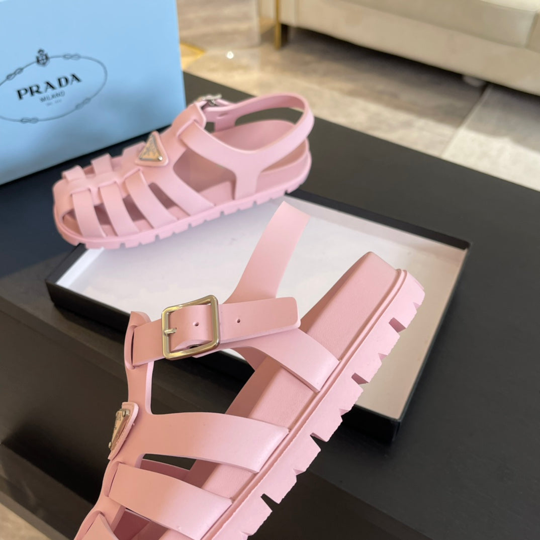 PRADA RUBBER FISHERMAN SANLS LIGHT PINK CALFSKIN