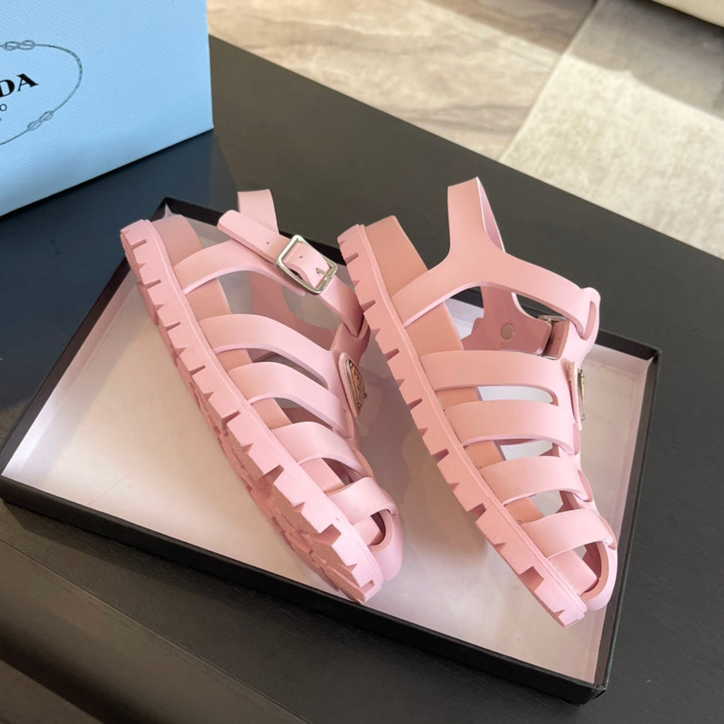 PRADA RUBBER FISHERMAN SANLS LIGHT PINK CALFSKIN