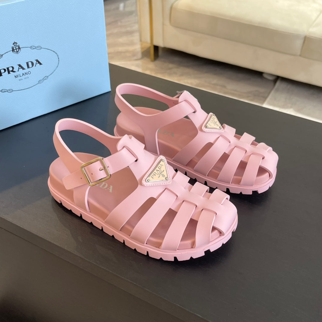 PRADA RUBBER FISHERMAN SANLS LIGHT PINK CALFSKIN