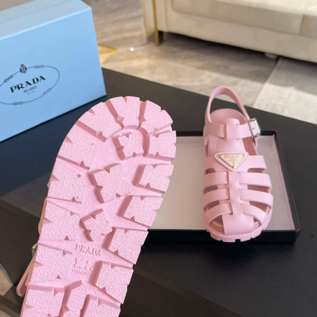 PRADA RUBBER FISHERMAN SANLS LIGHT PINK CALFSKIN